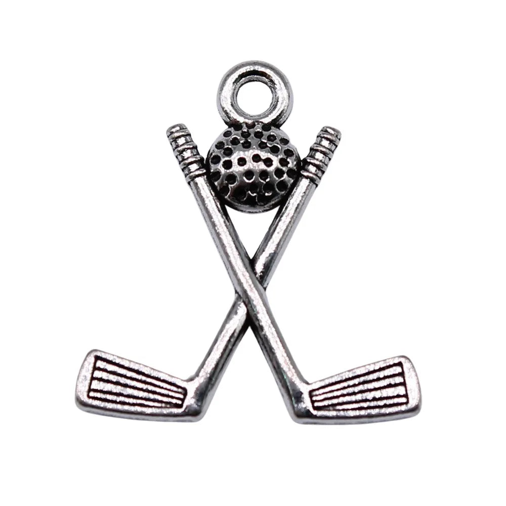 20x18mm 0.84g Antique Silver Zinc Alloy Golf Ball Charm Pendant for DIY Sports Theme Jewelry Making