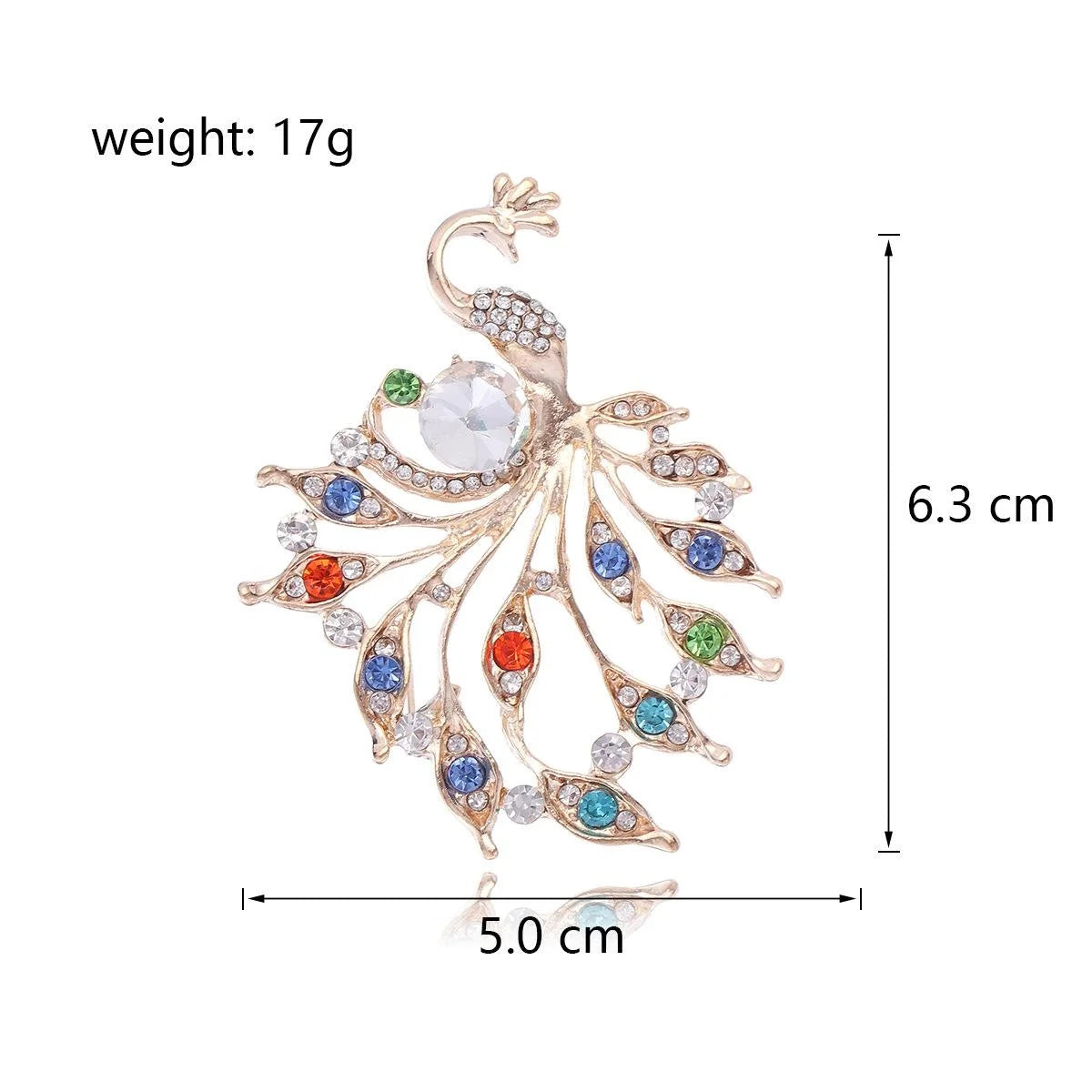 Elegant Gold Alloy Peacock Brooch With Colorful Rhinestones, Luxury Lapel Pin Corsage Gift