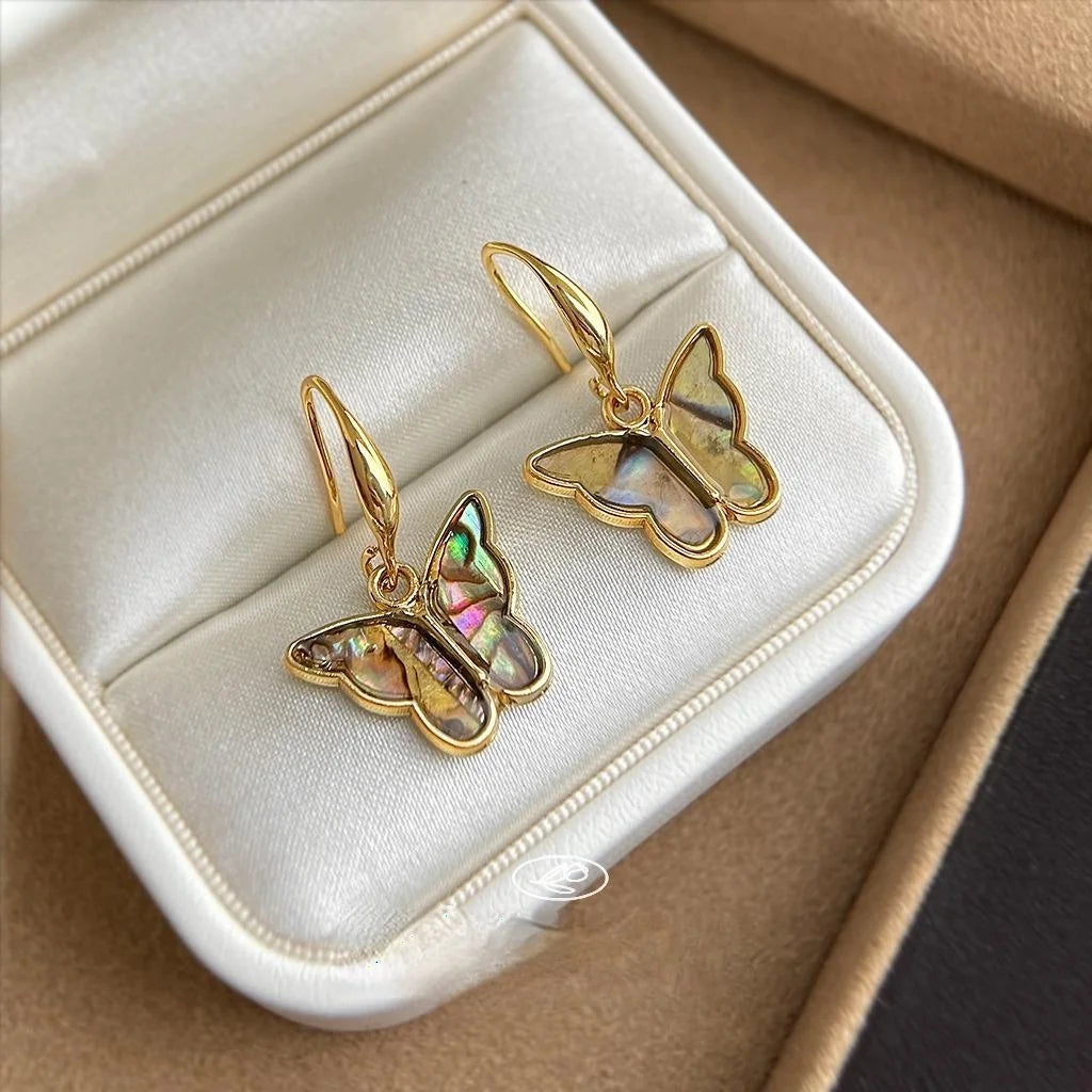 French Vintage Abalone Shell Butterfly Drop Earrings Simple Commuter Style Yiwu Jewelry