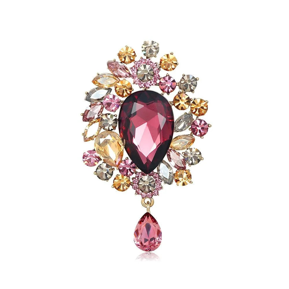 Luxury Crystal Rhinestone Teardrop Brooch Pin For Women, Elegant Alloy Lapel Corsage Coat Suit Accessory
