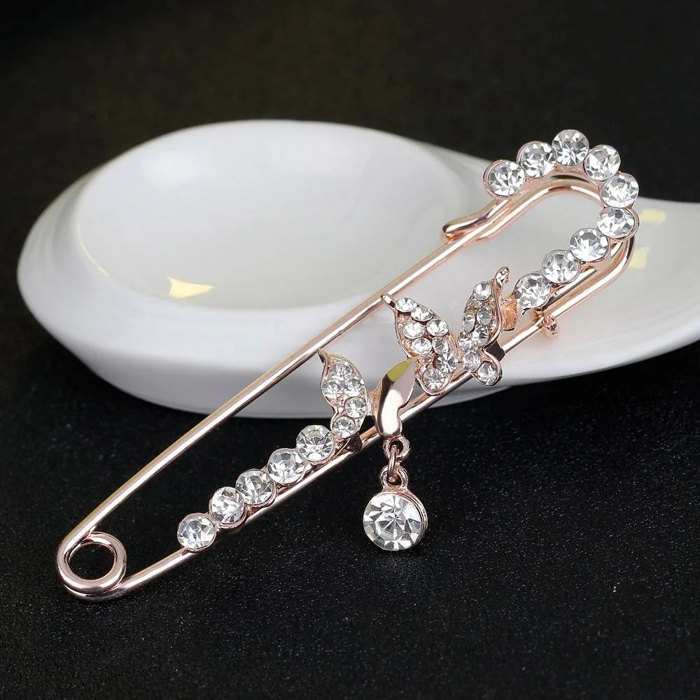 Luxury Double Butterfly Rhinestone Brooch Copper Alloy Zircon Lapel Pin Elegant Scarf Buckle Suit Accessory