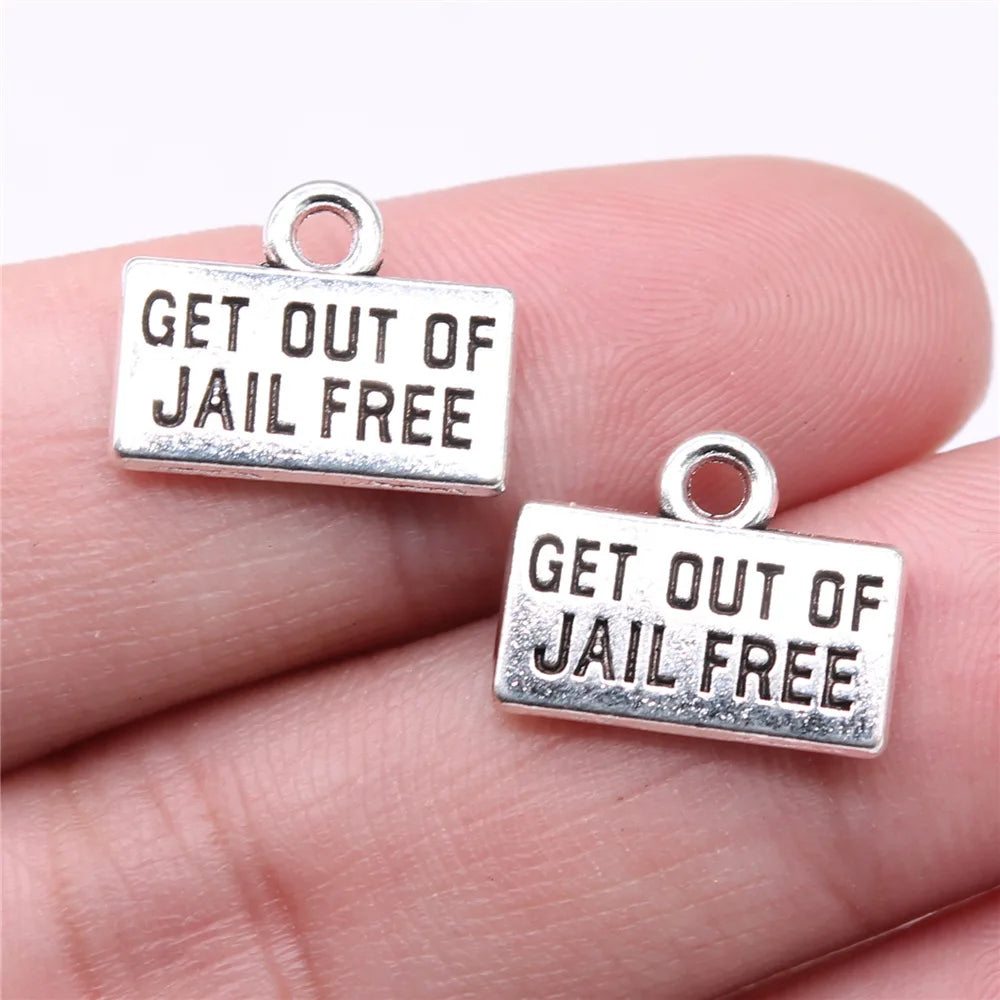 15x12mm 1.35g Antique Silver Zinc Alloy Get Out Of Jail Free Charm Pendant for DIY Jewelry Making