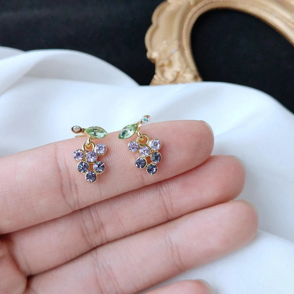 Korean 14K Gold Plated Alloy Grape Rhinestone Gradient Stud Earrings For Women