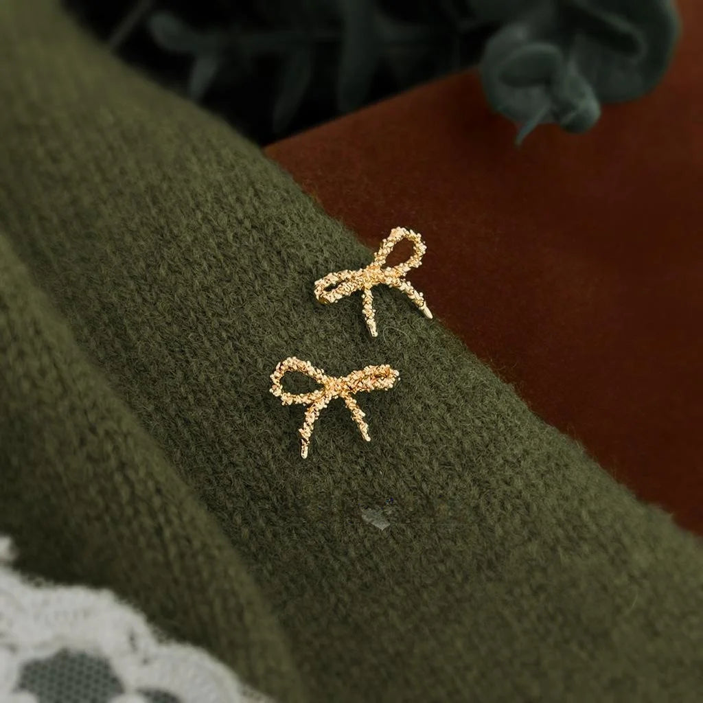 Minimalist Sandblasted Bow Stud Earrings Eco Copper With Silver Plated Pins For Women