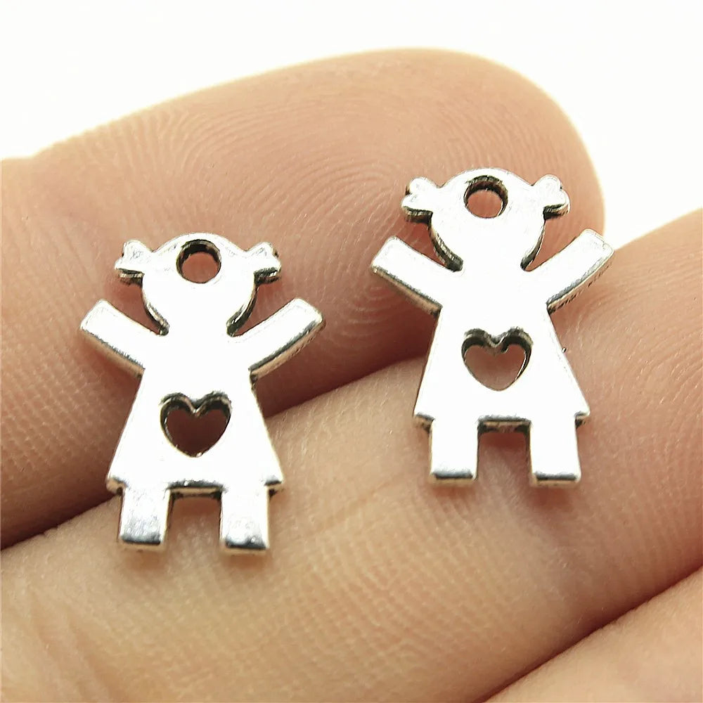 15x9mm 0.7g Antique Silver Zinc Alloy Heart Little Girl Charm Pendant for DIY Bracelet Jewelry Making