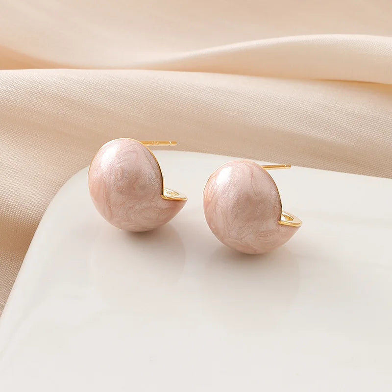 Elegant Pink Enamel Round Ball Spiral Alloy Stud & Clip On No Piercing Sweet Summer Earrings