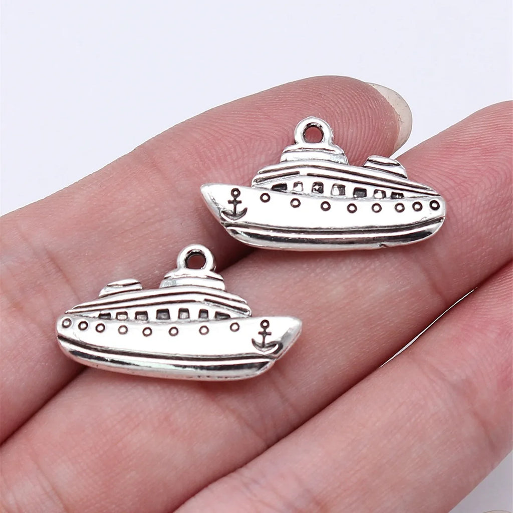25x15mm 2.9g Antique Silver Zinc Alloy Cruise Ship Charm Pendant for Nautical DIY Jewelry Making