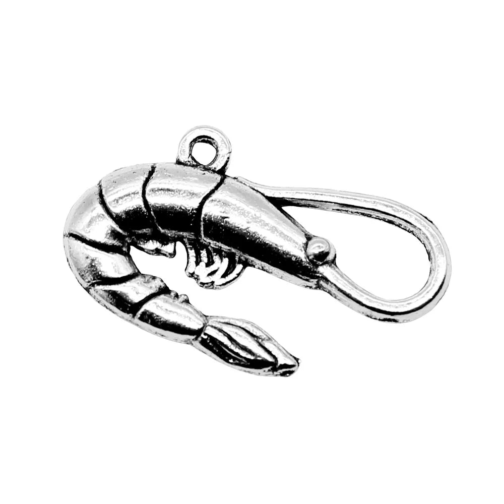 28x15mm 1.9g Antique Silver Zinc Alloy Shrimp Charm Pendant for DIY Bracelet Necklace Jewelry