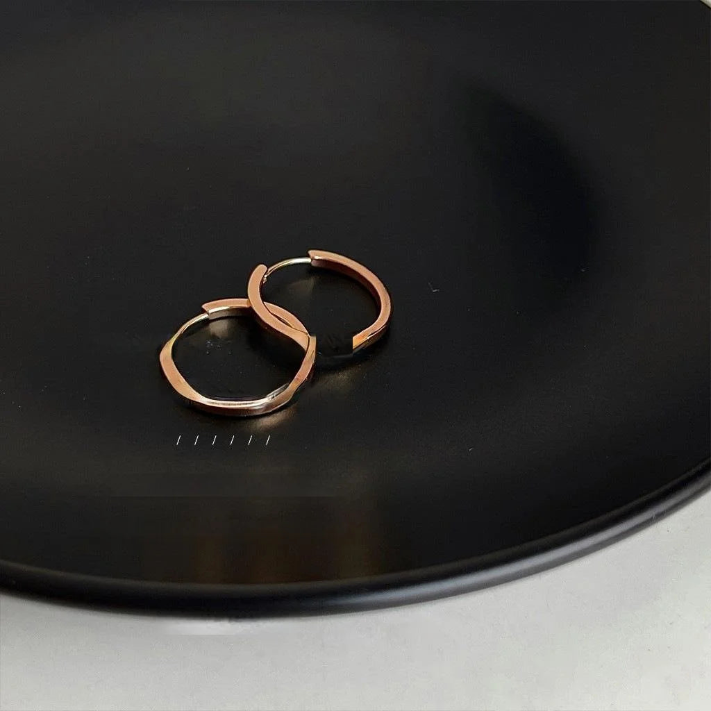 Rose Gold Plated Copper Round Drop Earrings Smooth Minimalist Geometric Elegant Commute Jewelry