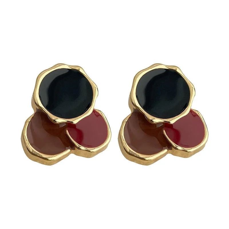 Minimalist Contrast Color Geometric Round Enamel Copper Stud Earrings