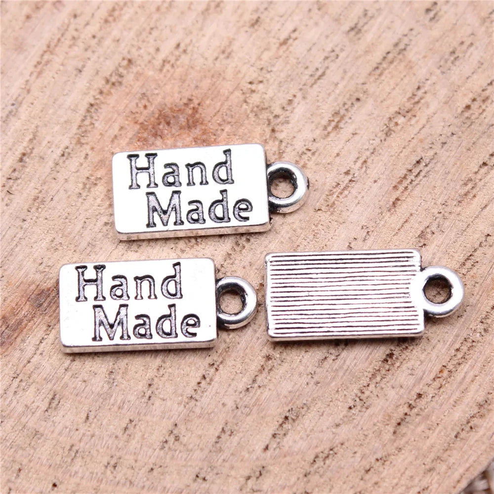 15x7mm 0.8g Antique Silver Zinc Alloy hand made Word Tag Letter Charm Pendant for DIY Jewelry Making
