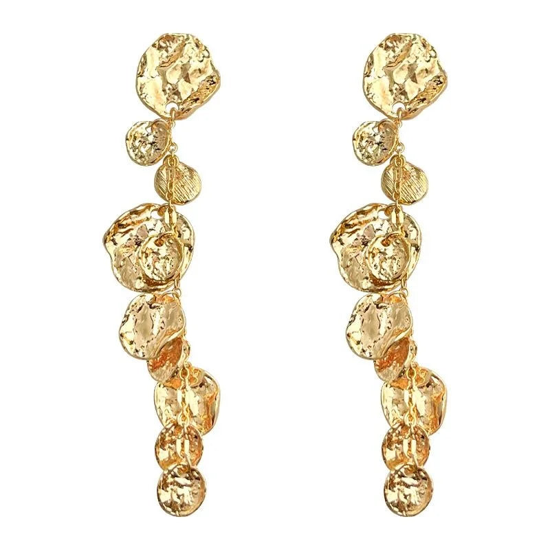 14K Gold Plated Floral Petal Tassel Drop Earrings, Luxury Statement Style