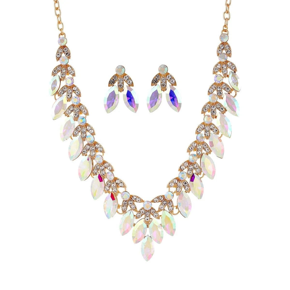 Luxury Vintage Emerald Green Crystal Rhinestone Necklace And Earrings Jewelry Set For Women Wedding Party Gift