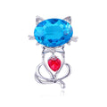 Cute Purple Glass Cat Brooch With Rhinestone Heart, Silver Alloy Lapel Pin Corsage For Dress Hat Gift