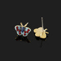 Vintage Blue Enamel Butterfly Rhinestone Stud & Clip On No Piercing Coil Back Women's Fashion Earrings