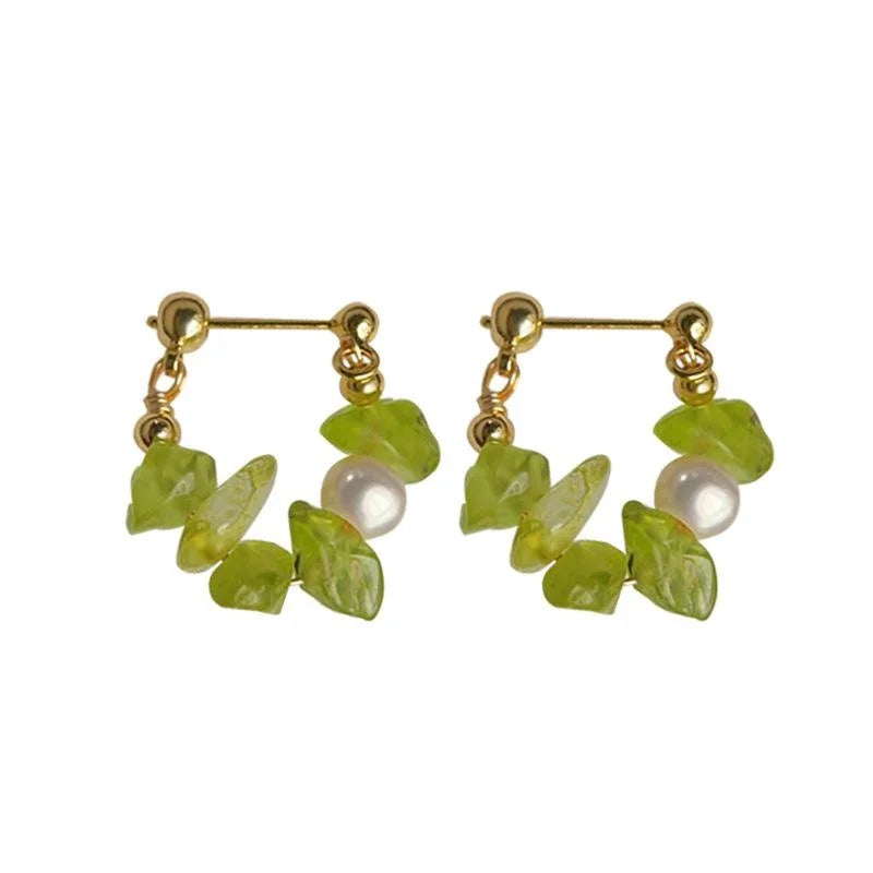 Forest Style Freshwater Pearl Natural Stone Irregular Tassel Drop Earrings