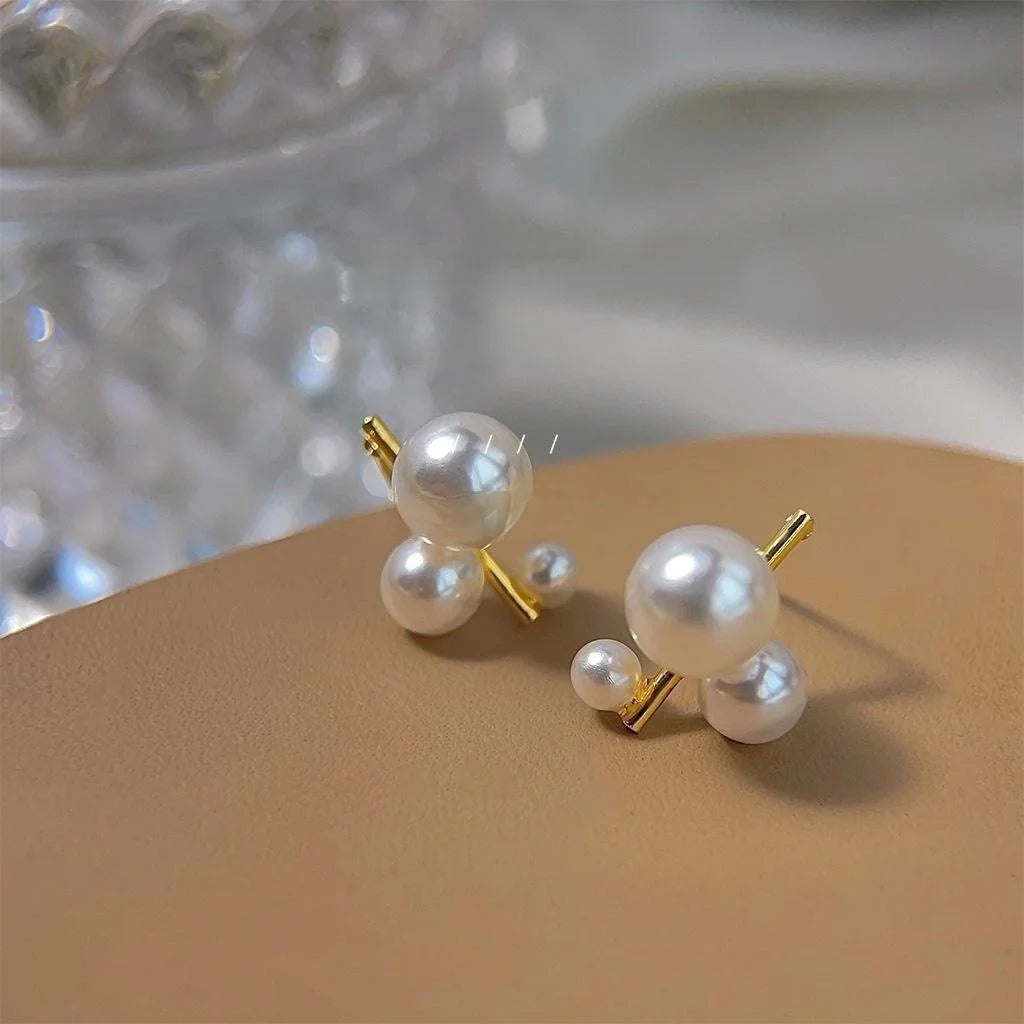 14K Gold Plated Copper Geometric Pearl Drop Earrings For Women, Niche Designer Round Commuter Jewelry