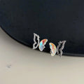 Sweet Cool Micro Pave Zircon Butterfly Stud Earrings Colorful Copper Insect Jewelry