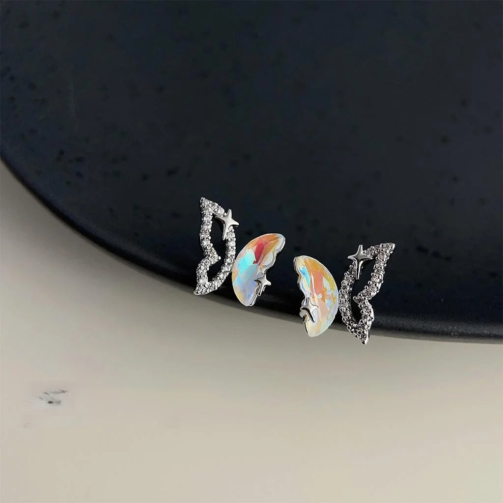 Sweet Cool Micro Pave Zircon Butterfly Stud Earrings Colorful Copper Insect Jewelry