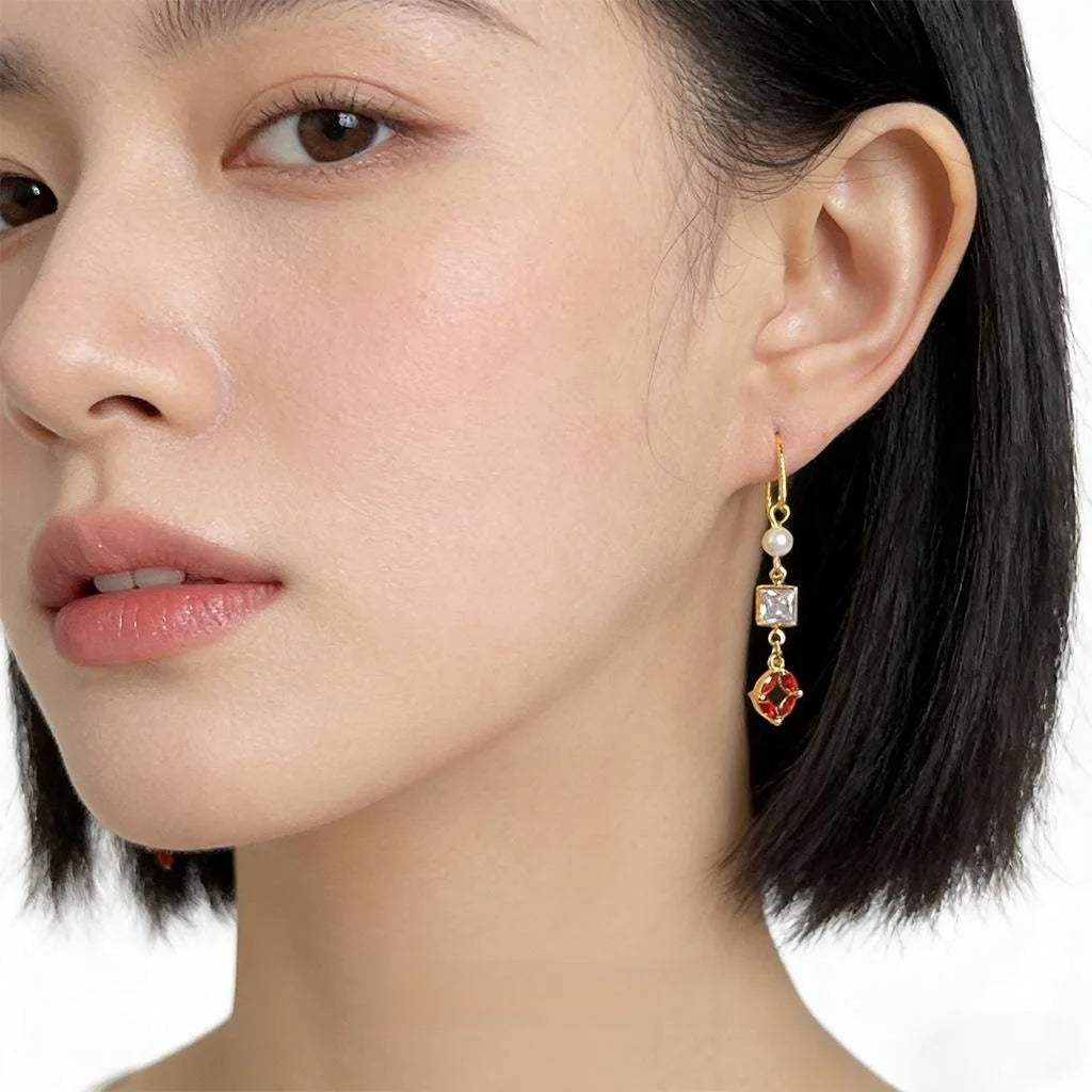 New Chinese Style Geometric Zircon Pearl Copper Long Drop Earrings for Women Supply