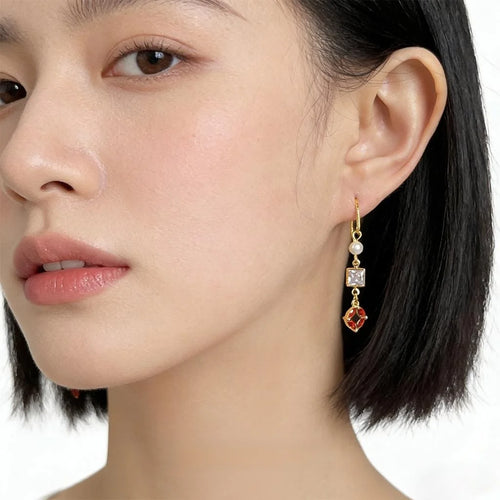 New Chinese Style Geometric Zircon Pearl Copper Long Drop Earrings for Women Supply