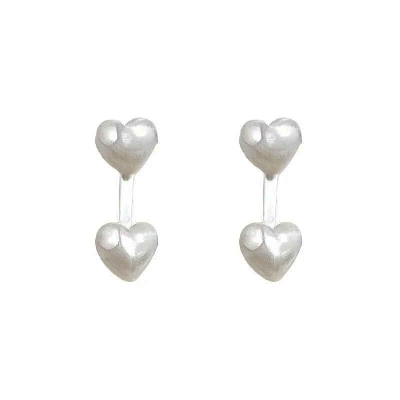 Brushed Mini Heart Stud Earrings Copper Geometric Line Sweet Minimalist Design