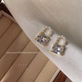 French Vintage Copper U-Shaped Pearl Zircon Handbag Stud Earrings For Women