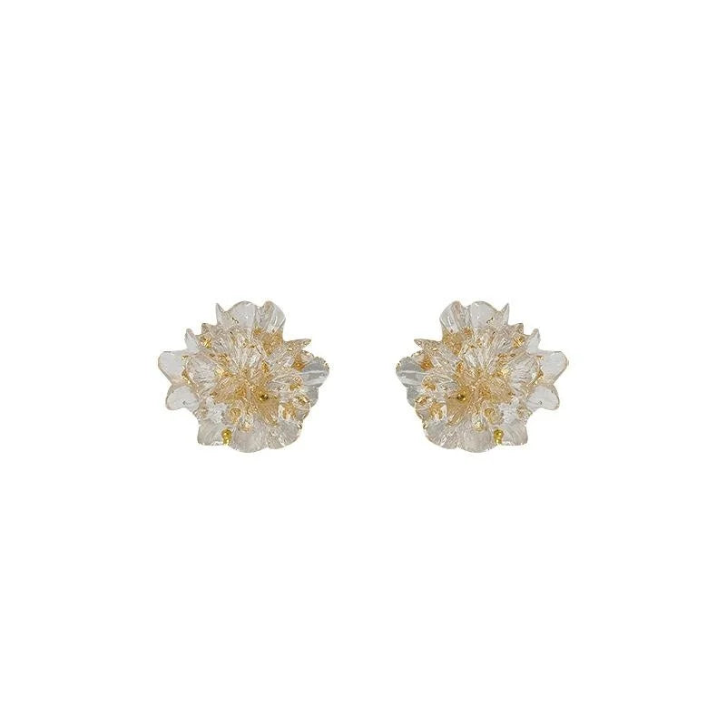 Transparent 3D Resin Flower Stud Earrings With Gold Foil Fresh Spring Summer Jewelry