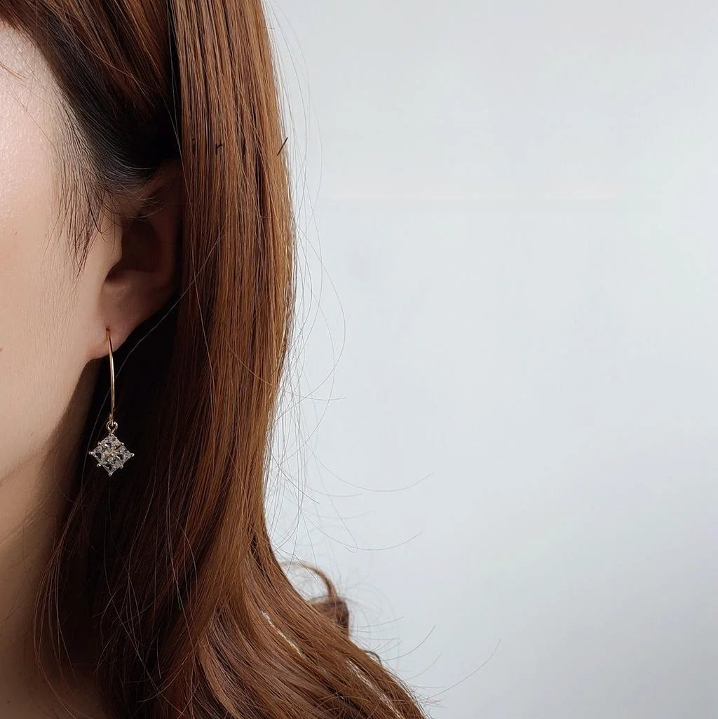 14K Gold Plated Zircon Micro Pave Square French Hook Drop Earrings Luxury Minimalist