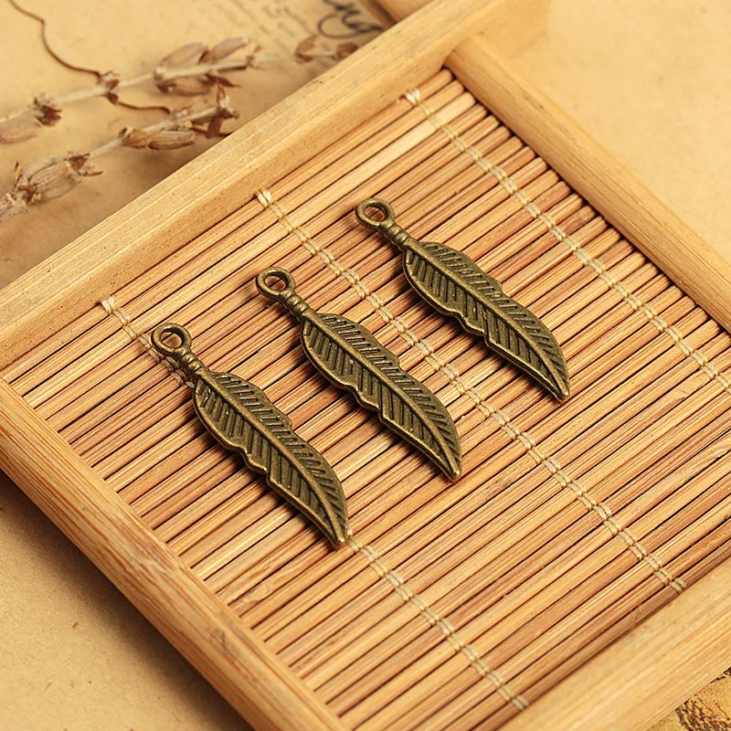 30x8MM Zinc Alloy Feather Charm Pendant Wing for DIY Necklace Bracelet Jewelry Making