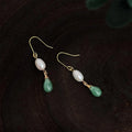 Natural Freshwater Pearl Handmade Teardrop Drop Earrings Vintage Court Style Oval Line Design