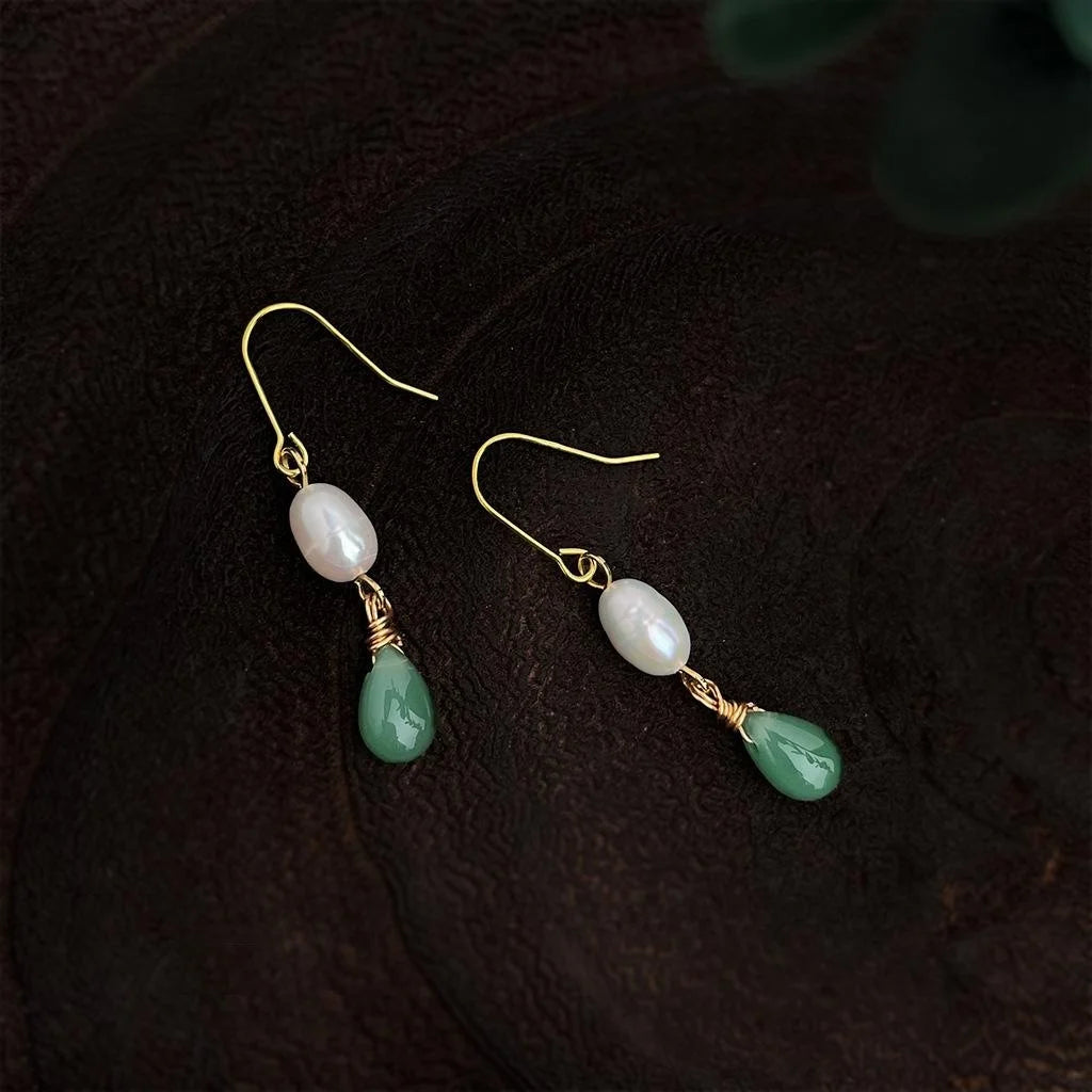 Natural Freshwater Pearl Handmade Teardrop Drop Earrings Vintage Court Style Oval Line Design