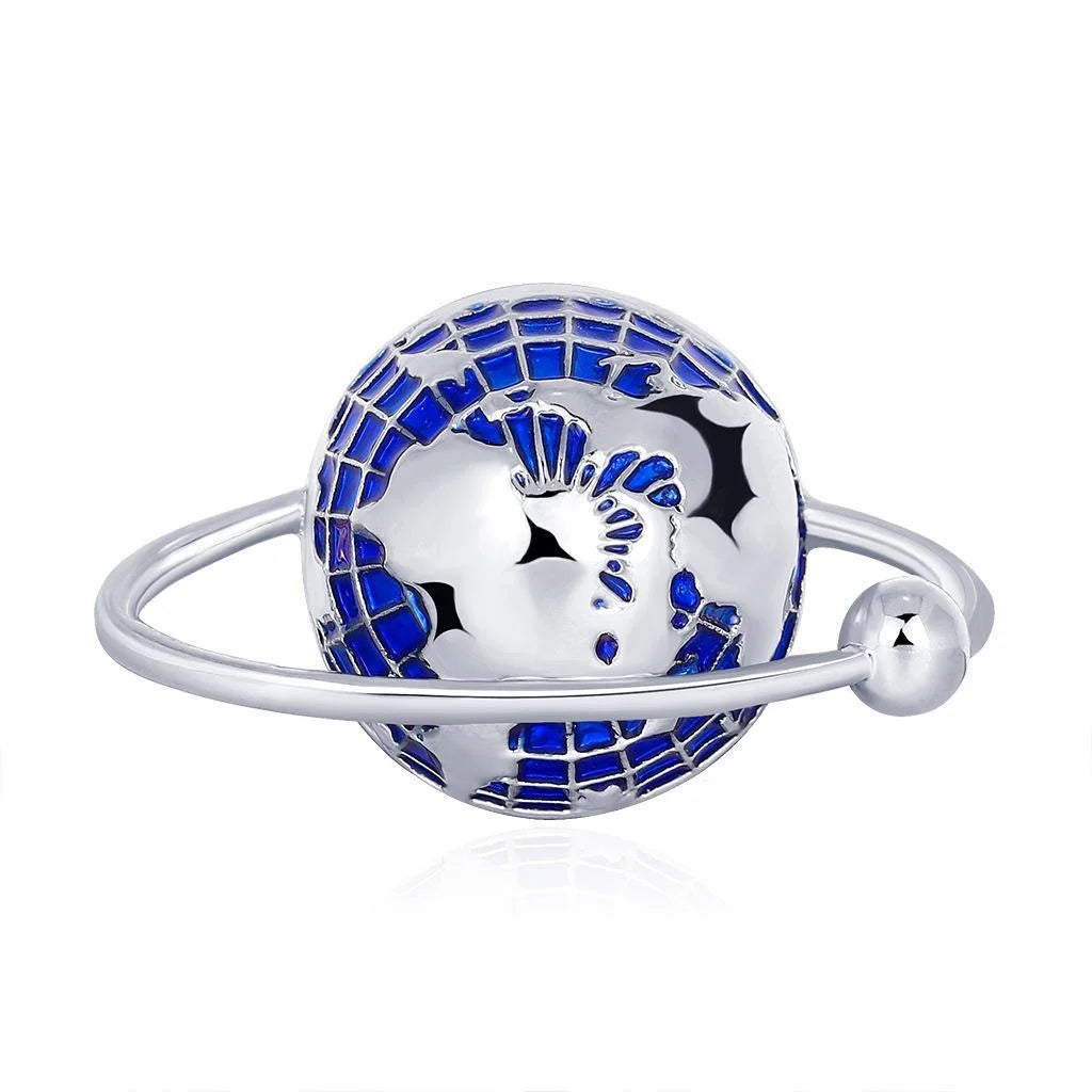 Elegant Blue Enamel Planet Earth Globe Brooch, Gold Tone Alloy Universe Lapel Pin Suit Accessory Gift