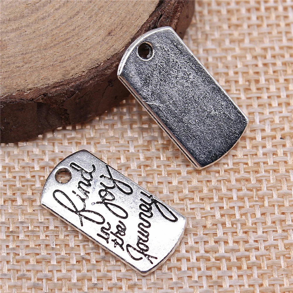 20x10mm 1.8g Zinc Alloy Find Joy in the Journey Letter Charm Pendant for DIY Inspirational Jewelry Making