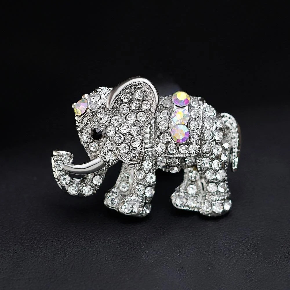 Luxury Rhinestone Elephant Brooch Pin, Silver Alloy Animal Lapel Corsage For Women Suit Accessory Gift
