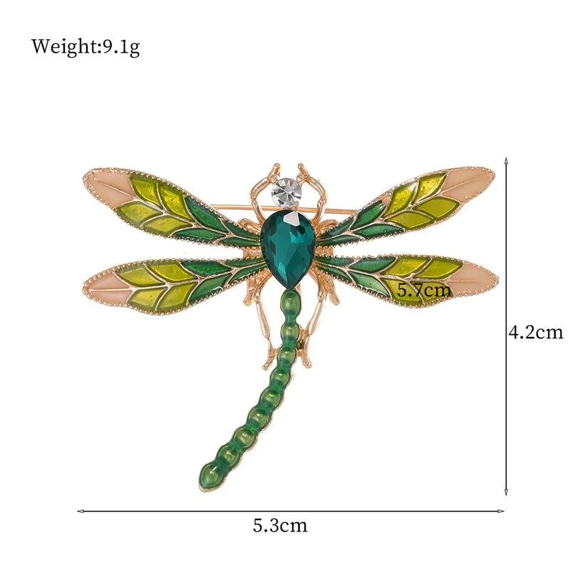 Elegant Enamel Dragonfly Brooch With Green Rhinestone, Alloy Lapel Pin Corsage Suit Accessory Gift