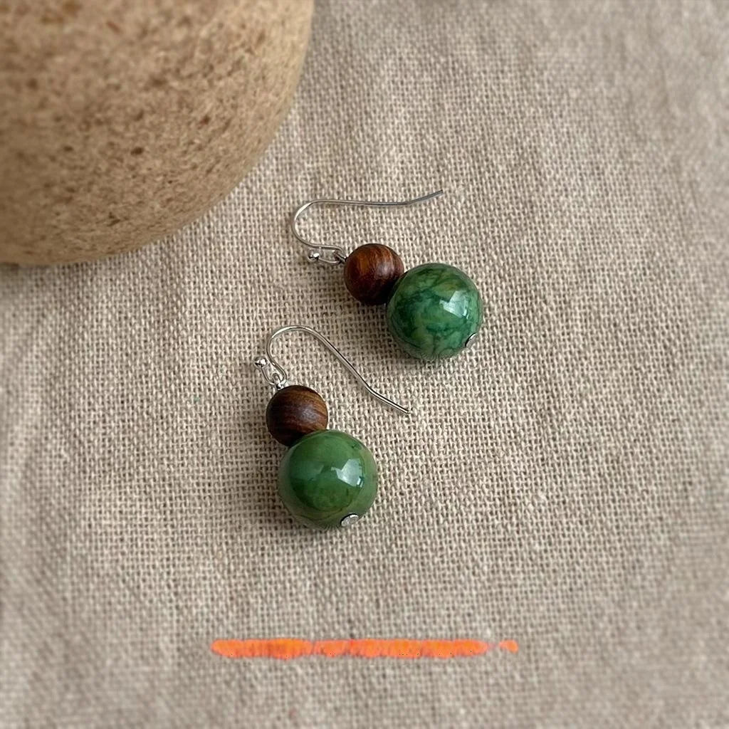 Vintage Chinese Style Meiling Mine Turquoise Round Geometric Drop Earrings Handmade Palace Jewelry