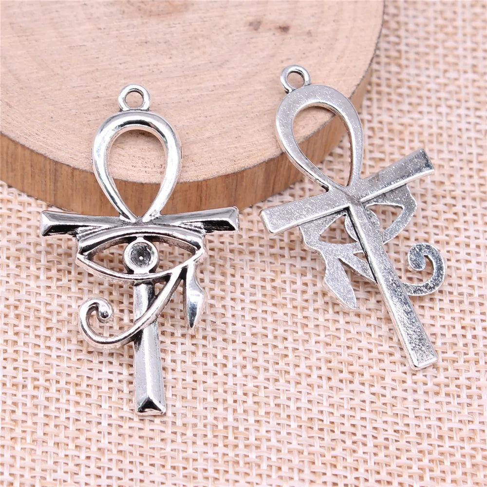 44x26mm 3.69g Antique Silver Zinc Alloy Eye of Horus Ankh Cross Charm Pendant for DIY Jewelry Making
