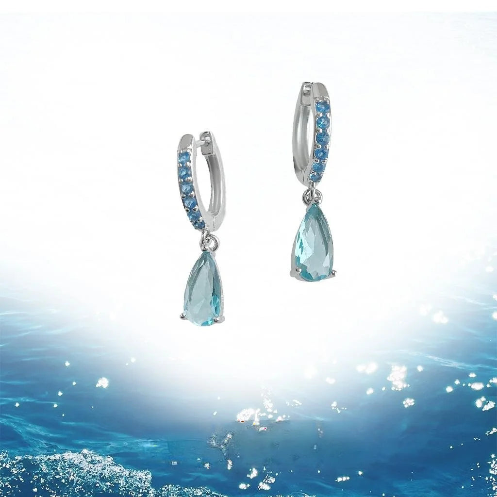 Light Luxury Aquamarine Teardrop Zircon Copper Geometric Round Drop Earrings