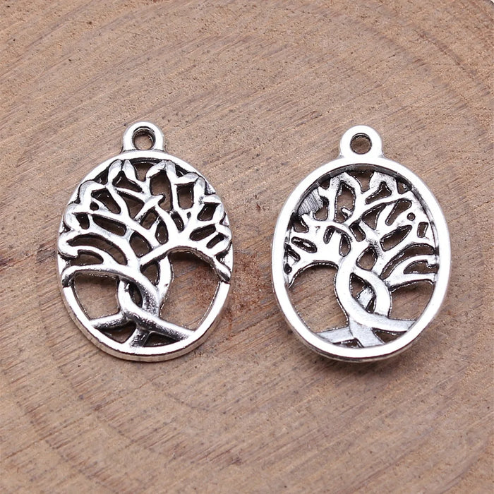 20x15mm 1.1g Antique Silver Zinc Alloy Oval Tree of Life Charm Pendant for DIY Jewelry Making