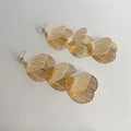 18K Gold Plated Copper Hollow Leaf Tassel Drop Earrings Elegant Evening Geometric Jewelry