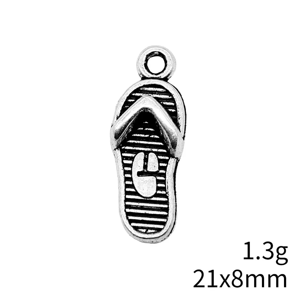 21x8mm 1.3g Multicolor Zinc Alloy Slipper Charm Pendant for Summer DIY Jewelry Making