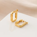 Elegant Geometric Square Gold Alloy Hoop Stud & Clip On No Piercing Screw Back Women's Earrings