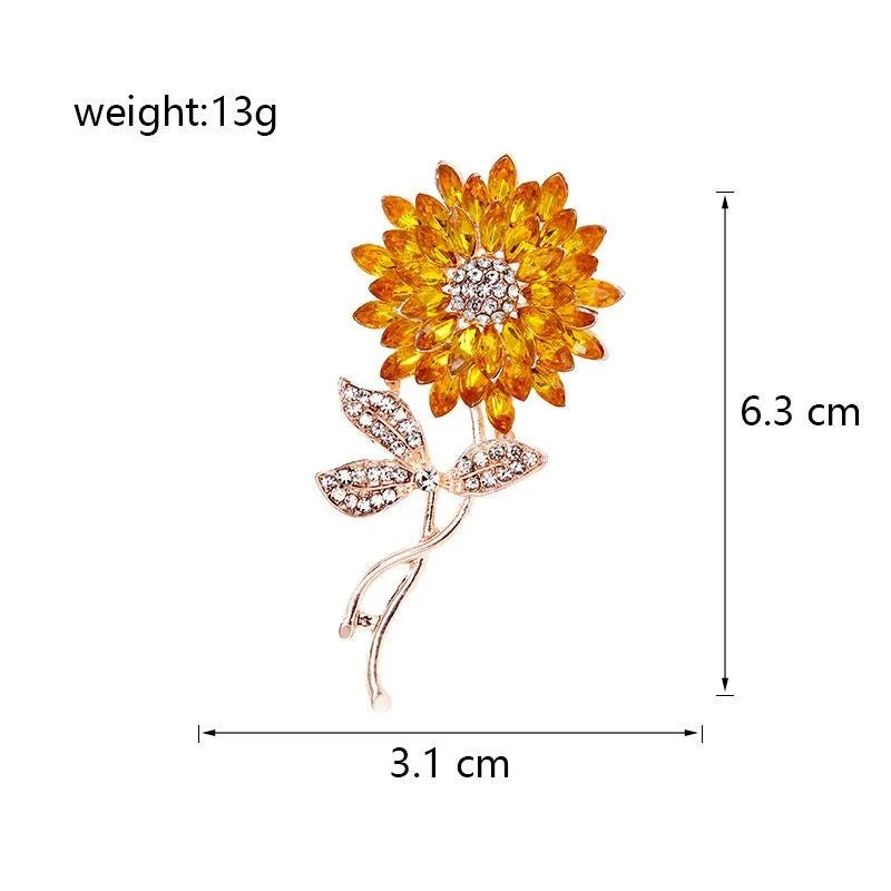 Elegant Sunflower Rhinestone Alloy Brooch For Women, Luxury Floral Lapel Pin Corsage Suit Accessory