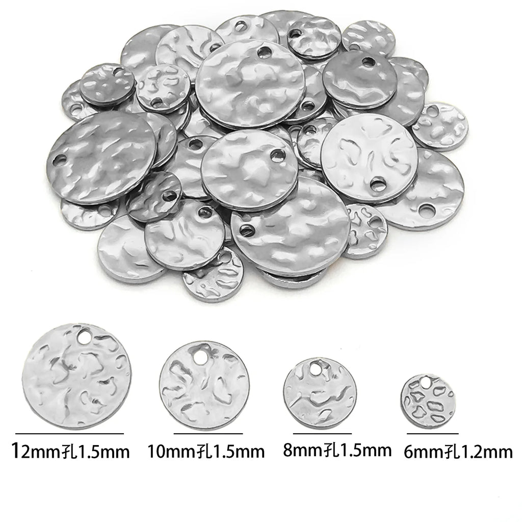 Vacuum Plated Stainless Steel Wrinkled Round Disc Charm Pendant for DIY Earrings Necklace