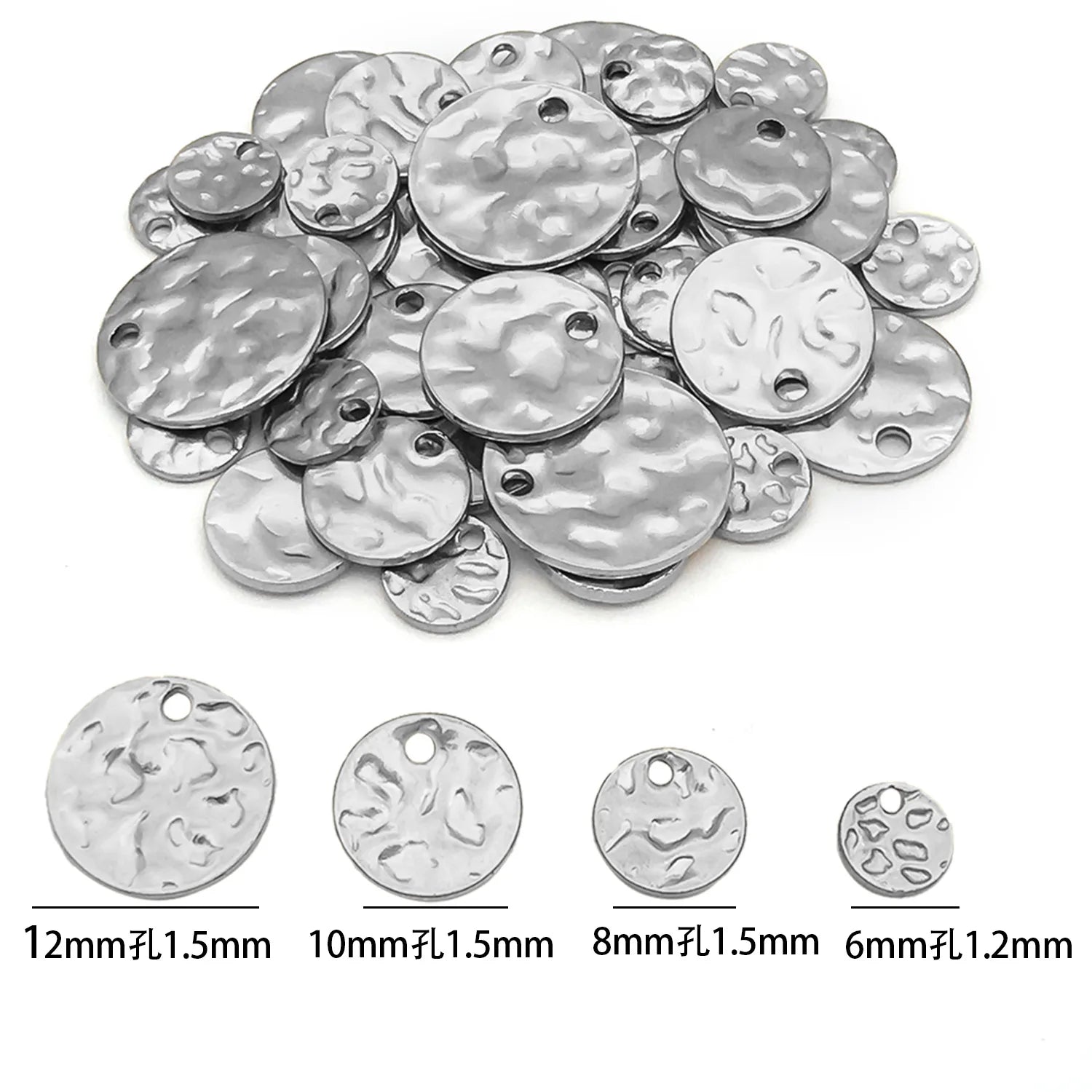 Vacuum Plated Stainless Steel Wrinkled Round Disc Charm Pendant for DIY Earrings Necklace