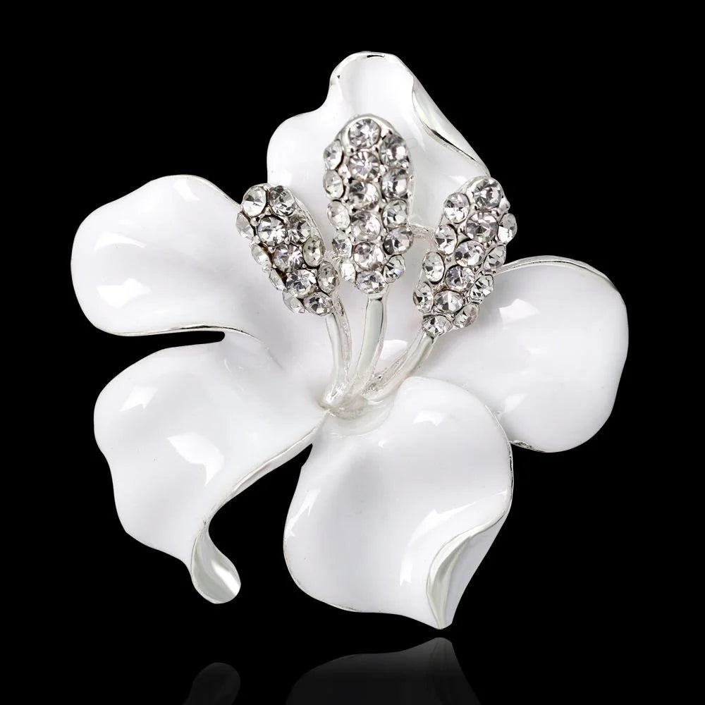 Elegant Red Enamel Rose Flower Brooch With Rhinestone Crystal, Bridal Lapel Pin Corsage Suit Accessory Gift