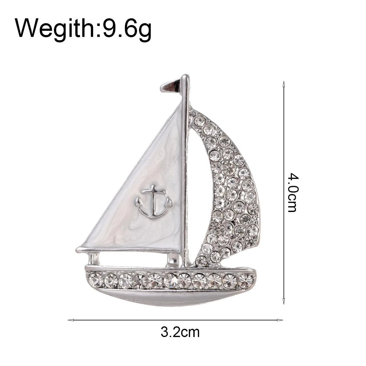 Elegant Sailboat Brooch With White Enamel Sails And Rhinestone Hull, Nautical Lapel Pin Suit Accessory Gift