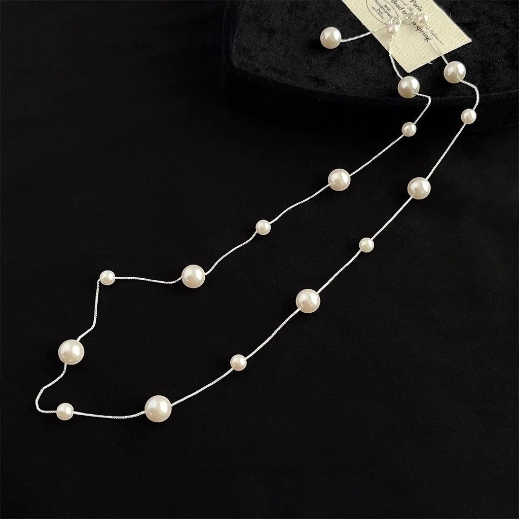 Elegant Glass Pearl Ring Geometric Starry Clavicle Necklace For Women