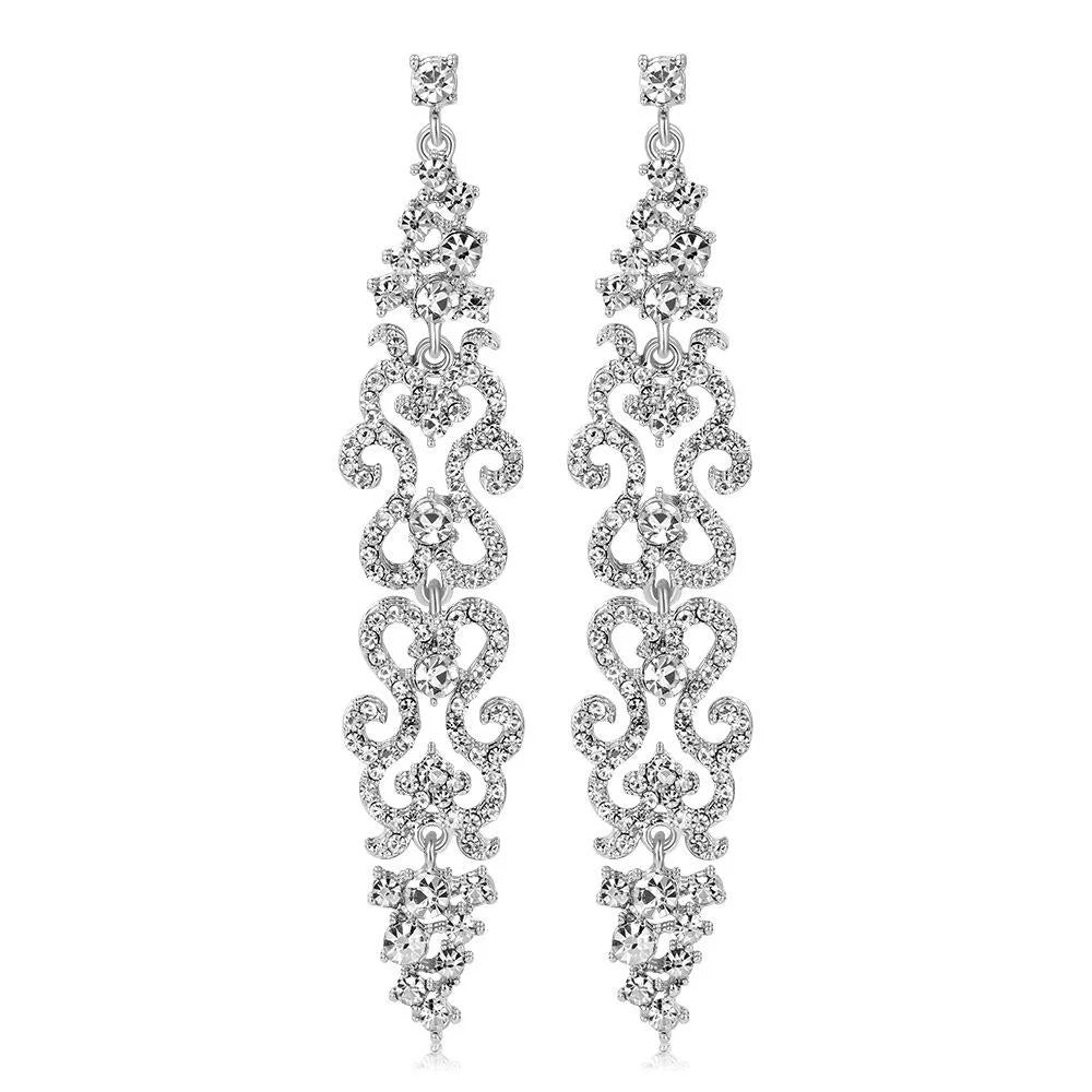 Luxury Rhinestone Alloy Chandelier Earrings, Elegant Long Dangle Bridal Jewelry For Wedding Party Gift